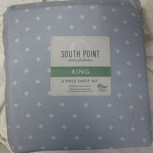 South Point Microfiber 6-Piece Sheet Set, Diamond Dot Blue Print,07-05, NWT